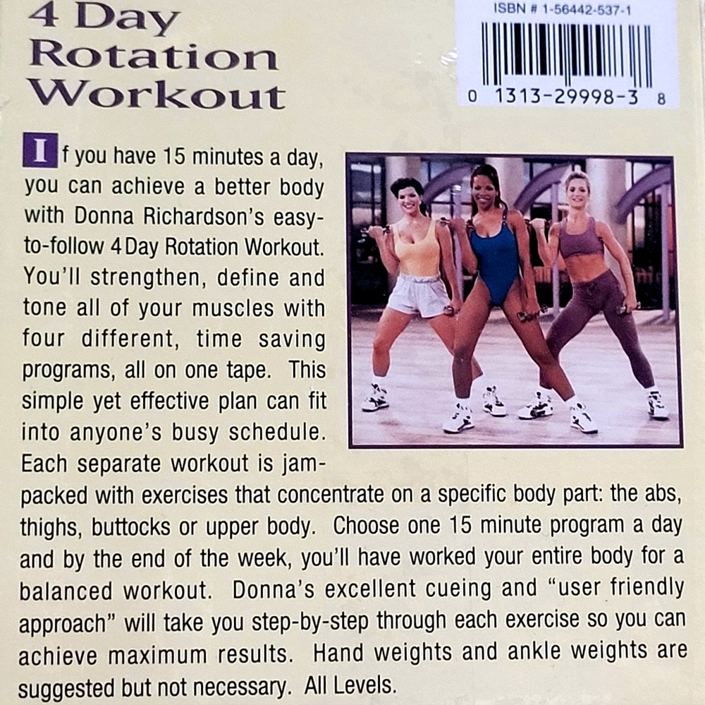 VINTAGE DONNA RICHARDSON 4 DAY ROTATION WORKOUT VHS TAPE - Picture 3 of 4